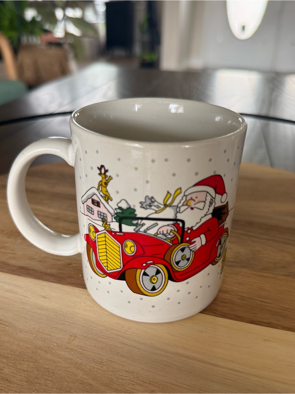 Vintage Japan Santa Driving Red Car Christmas Coffee Mug Holiday Ceramic Cup